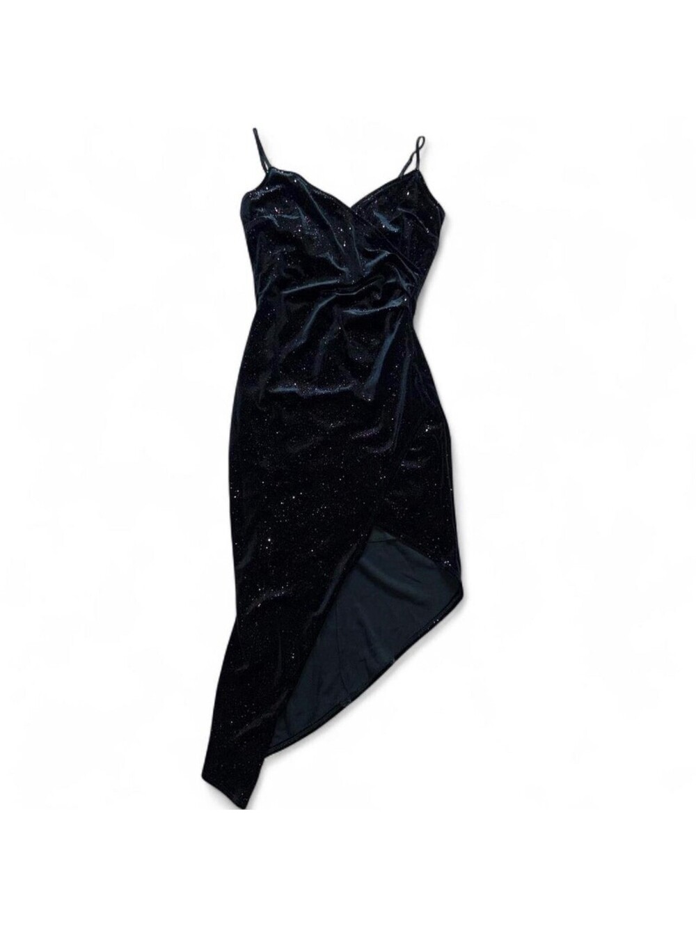 Green Velvet Sparkle Asymmetrical Semi-formal Dress Y2K Homecoming Cocktail